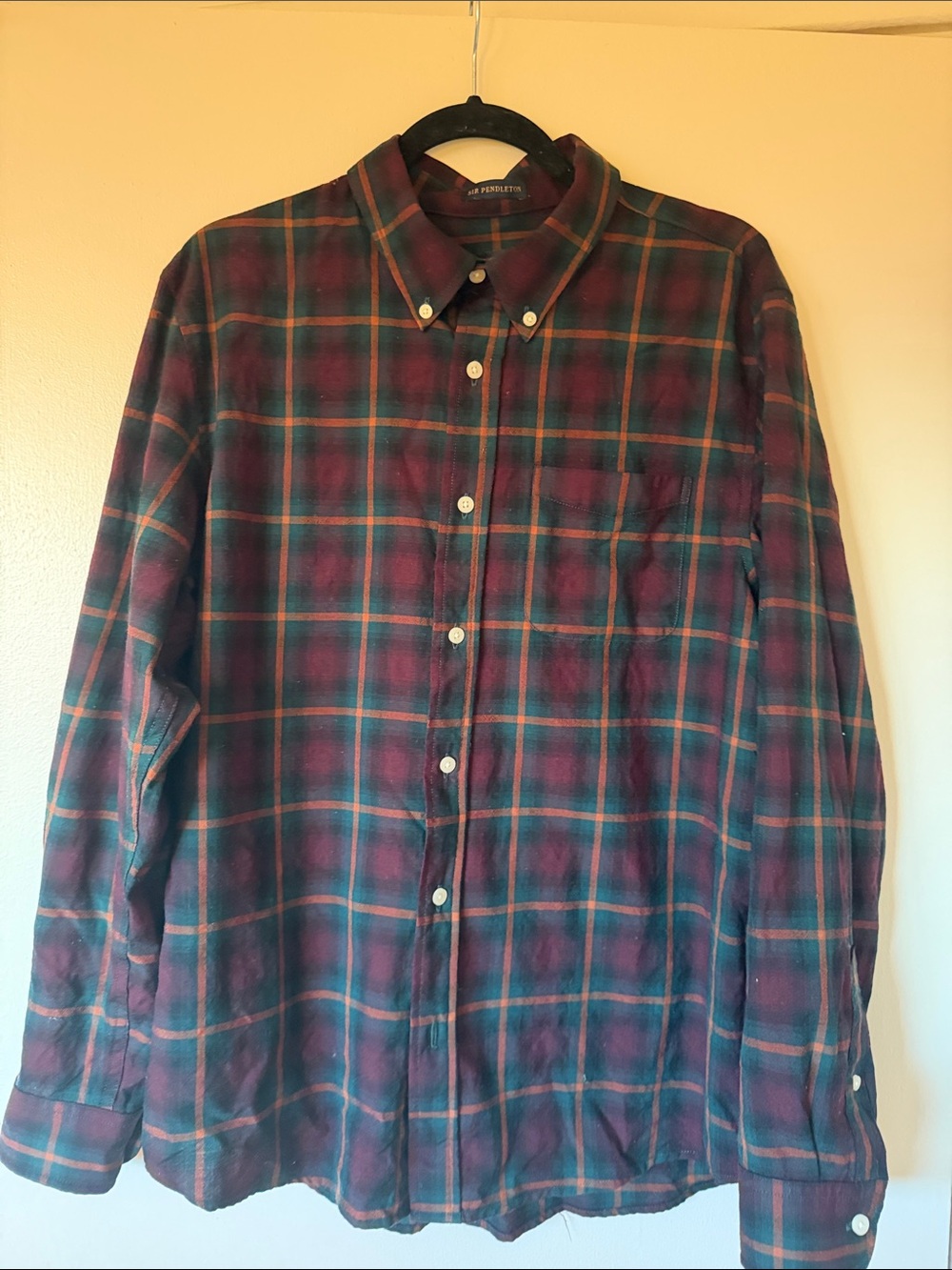 Pendleton Men's Plaid Button-Down Shirt in Green and Burgundy